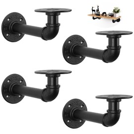 NearMoon Industrial Pipe Iron Shelf Brackets-Wall Mounted DIY Rustic Pipe Metal Brace Brackets, Vintage Farmhouse Décor Hardware Shelving Brackets for Floating Shelves, Black, 4 Pack