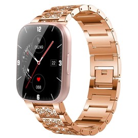 Compatible with Puqo Smartwatch, Lamshaw 22mm Quick Release Jewelry Bling Diamond Metal Dressy Strap Adjustable Replacement Strap Accessories Sports Band Compatible for Puqo Smart Watch T80/Matast Smart Watch T60/DUSONLAP MT65/Aycy P114 (Rose Gold)