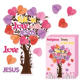 BeYumi Valentine Heart Trees Craft - 36Pcs Valentine's Day Religious Heart Trees Craft Kits Fall in Love with Jesus Ornaments DIY Thankful Love Party Supplies School Classroom Fun Activities for Kids