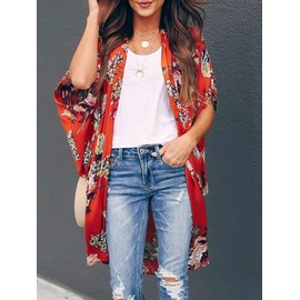 Ivay Womens Floral Kimono Duster Cardigans Short Sleeve Draped Oversized Beach Cover Up Cape