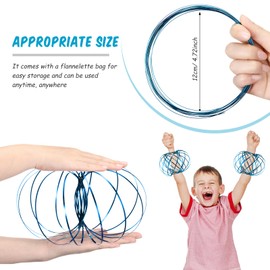 Flow Rings Toy 3D Arm Spring Magic Flow Ring Stainless Steel Multisensory Educational and Interactive Feather Toy with Black Velvet Bag for Anti-Stress Toy (Blue)