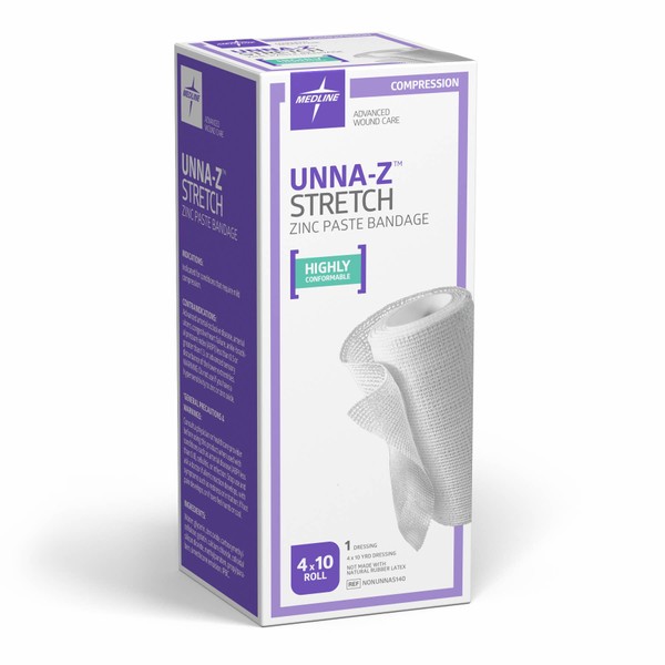 Medline Unna-Z Stretch Elastic Zinc Oxide Bandage, 4X10YD (1 Count)
