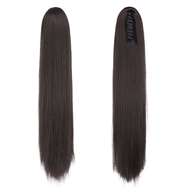 FESHFEN Long Ponytail Hairpiece - Straight Dark Brown Braid Extensions