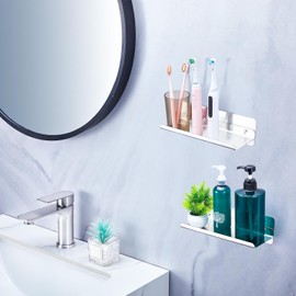 GGQ Wall Shelf, No Drilling, Stainless Steel Floating Shelf, Small Shelf for Gluing, Bathroom Shelf, Picture Shelf, Plant Shelf, Wall Shelf for Bedroom, Living Room, Kitchen, Office