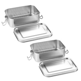 DAITET Leak-Proof Lunch Box Stainless Steel Bento Lunch Food Box Container with Removable Dividers Stainless Lid Lunch Box with Compartments Large Single Layer Rectangular Lunchbox(18.5oz 2pcs)