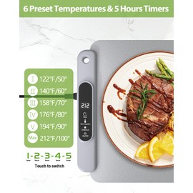 Food Warming Mat Electric Tray: YTLAD Silicone Heating Pad with 6 Level Adjustable Temperature and 5 Hours Timer & Kids Lock, Foldable Food Warmers for Parties, Home, Daily Use (Grey, 25.6" x 15.55")