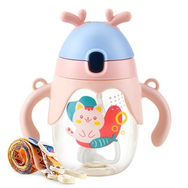 Bestele Schnabeltasse Baby,Trinklernbecher Kinder ab 6 Monate Auslaufsicher Trinkbecher, Trinkbecher Kleinkind Beschwerter Strohhalm mit Schlüsselband Griffen 250ml
