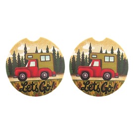 Needzo Let's Go Camping Car Cup Holder Coasters, Absorbent Stone Drink Accessory, Basket Stuffers Coaster Set of 2