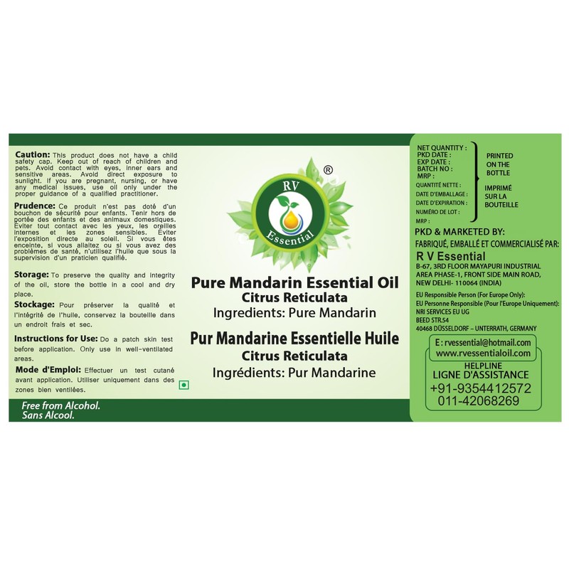 R V Essential Pure Mandarin Essential Oil 30ml (1.01oz)- Citrus
