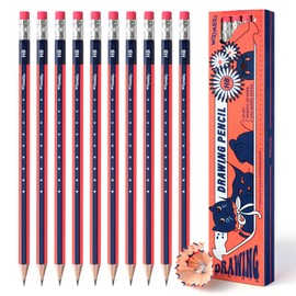 Woomer Premium HB Pencils Set of 10 Pre-sharpened Pencils with Eraser, Break Resistant Sketching Pencil Set with Eraser Tip for Artist, School, Office, Beginners & Artists