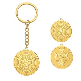 TEAMER Hecate Wheel Keychain Stainless Steel Hecate Wheel Keyring Wiccan Wheel of the Hecate Goddesses Amulet Jewelry for Women, gold