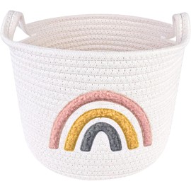 Wäschekorb Geflochten, Aufbewahrungskorb, Klein Spielzeug Korb, Korb Kinderzimmer, langlebig, Klein und bequem, Mehrzweck Organizer, Geeignet für Haushalte, Spielzeug und Wäsche (Regenbogen)