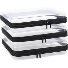 YOPCDJ Juego de 3 Bolsas Transparentes Impermeables con Cierre Negro Large