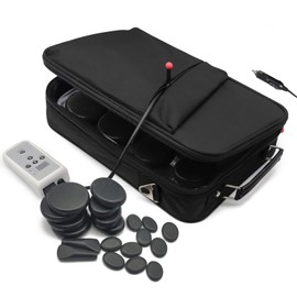 Goodtar Portable Massage Stone Warmer Set, 20 Pcs Basalt Hot Stones with Heater Kit, Electric Hot Stones Warmer Massager for Professional/Home Spa, Digital Controller Heating Travel Bag (Black)