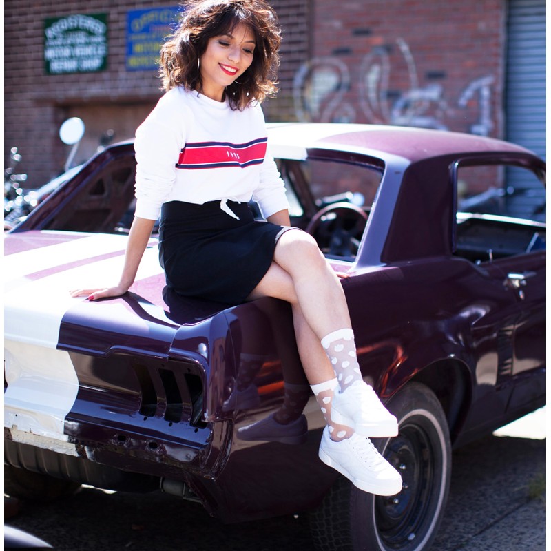 MeMoi Women's Polka Dot Sheer Crew Socks Winter White One