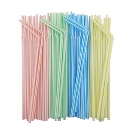 YAOSHENG 200pcs Flexible Disposable Plastic Drinking Straws - 8.2" for Birthday Party, Pool Party, Summer BBQ, Home, Office, Shop, Restaurant, or Takeout.etc. (Colorful Stripe)