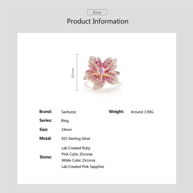 Santuzza 925 Sterling Silver Lily Ring Pink Sapphire Cubic Zirconia
