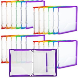 Fulmoon 24 Pcs Zipper Binder 1 Inch 3 Ring Binder with Zipper and Handle Clear Plastic Expanding Binder File Folder with 24 Pcs Plastic Pencil Pouch for School Office Home, 13.5x11.3inch (Clear Color)