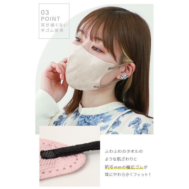 ジュエルフラップマスク 花粉季節向け 肌に優しいマスク 蒸れない 小顔マスク 面長 3層構造 不織布 快適 立体