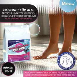 McFilter Upholstery and carpet cleaning powder, 1 x 500 g, suitable for carpets, upholstery and carpets, as well as for upholstery cleaning, against dirt and bad odours and dust, 1 piece