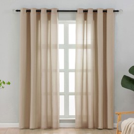 L.Z.E Curtains Living Room Beige, Curtains Opaque Beige with Eyelets, Set of 2 Eyelet Curtains for Bedroom, Dining Room Window, Modern Semi-Transparent Translucent Privacy Screen, 225 cm Long