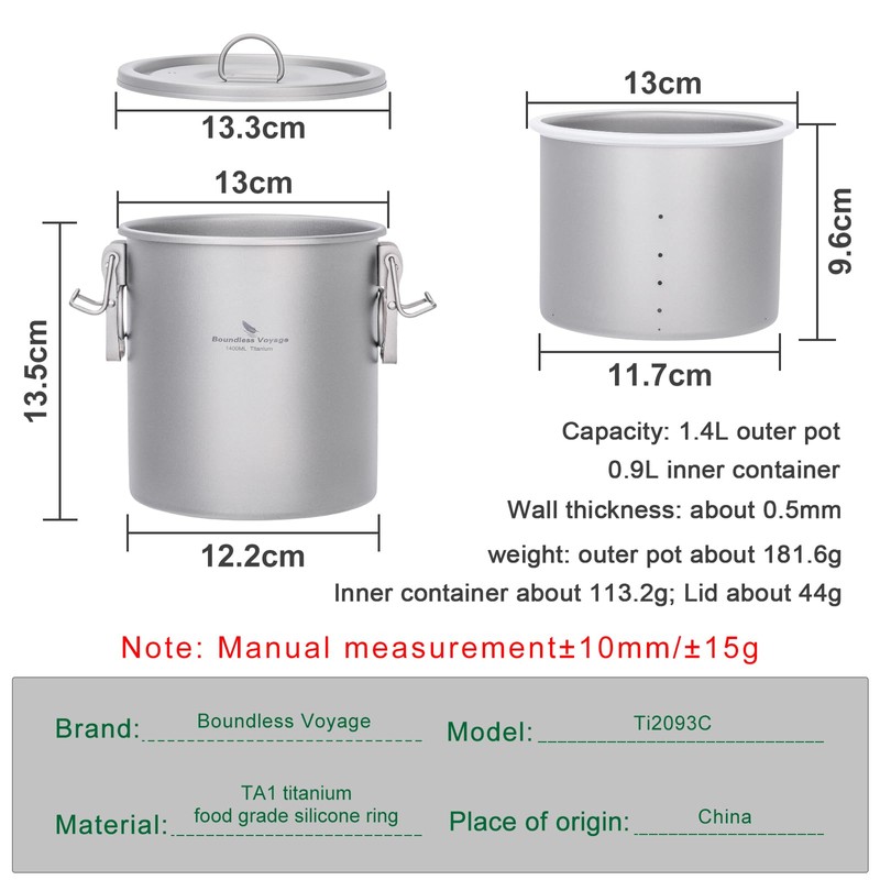 Boundless Voyage Titanium Rice Cooker Camping Cooking Pot Ultralight Camping