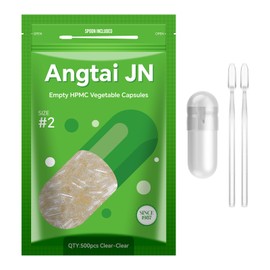 AngtaiJN Empty Vegan Capsules, 2 (500 Pieces), Empty Capsules for Filling with 2 Micro Spoons, DIY Capsule Cases for Capsule Filler, Size 2