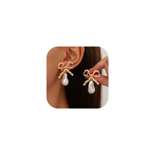 Pear Bow Earrings for Women Gold Bow Earrings Ribbon Bow