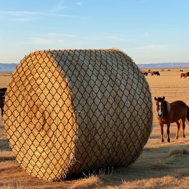 Sancunhui 6x6ft Round Bale Hay Net for Horses, Heavy Duty Slow Feed Hay Net with 1.6" Mesh, Black Nylon Hay Feeder for Horses, Cattle, Goats, Includes Free Repair Kit, Reduce Waste