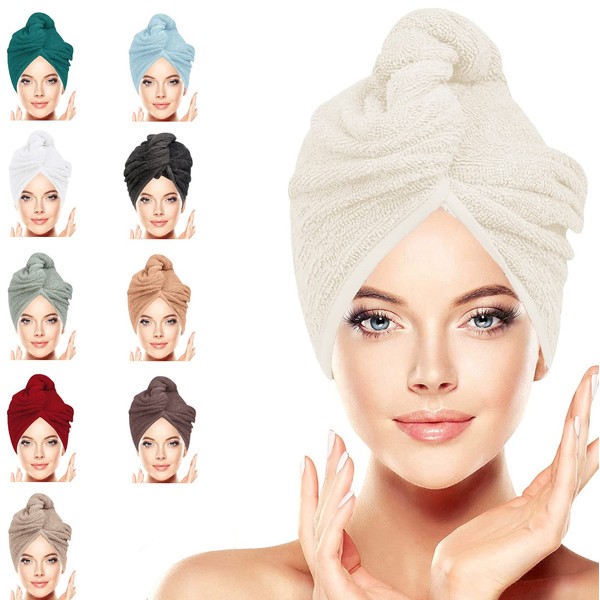 LUXURY Hair Towel Wrap 100% Cotton, Instant Drying Lightweight Turban