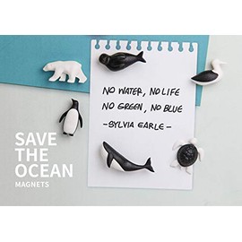 QUALY Save The Ocean Magnets Set of 6 Sea Animals Decoration Black/White, Approx. 2.5 cm Environmentally Friendly Production, Note Holder, Office, Gift, Christmas
