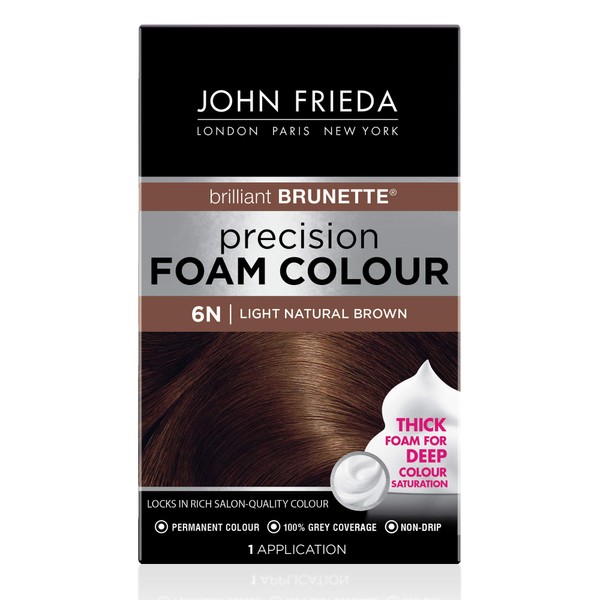 John Frieda Precision Foam Color, Light Natural Brown 6N, Full-coverage Hair Color Kit, with Thick Foam for Deep Color Saturation