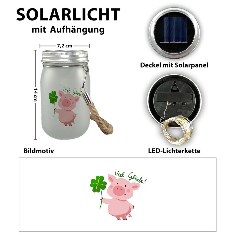 Lucky Pig Solar Light with Saying "Viel Glück ein dekoratives