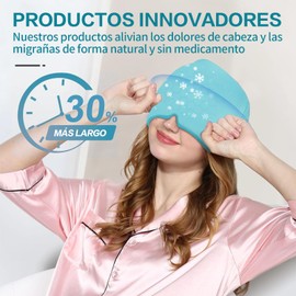 Gorro para Migraña con Antifaz de Gel para Ojos,Reutilizable y Flexible Gorro Migraña para Ojos Hinchados,Ojeras,Migraña,Alivio del Estrés,Gorro Compresas Frio y Calor Antifaz para Dormir Ojos (Azul)