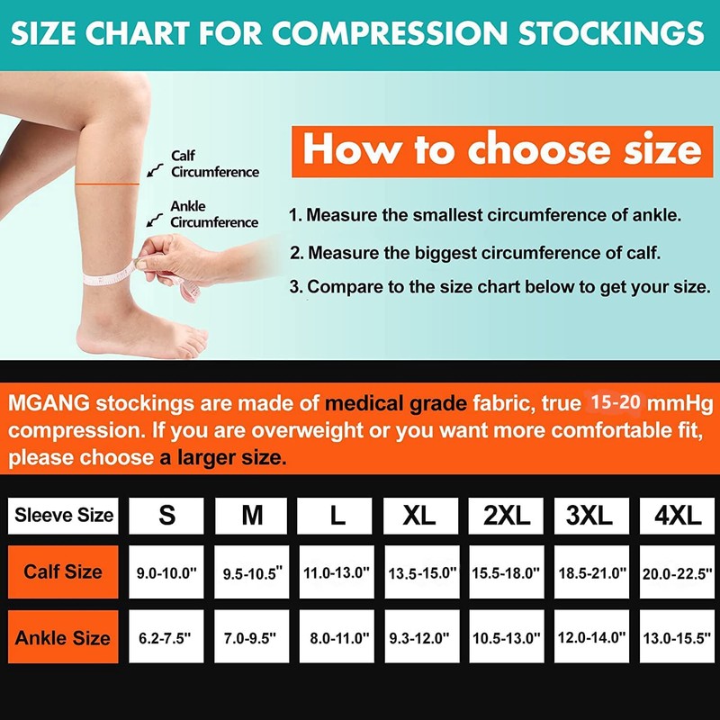 MGANG® Calcetines de compresión, 15-20 mmHg, medias graduadas de alta
