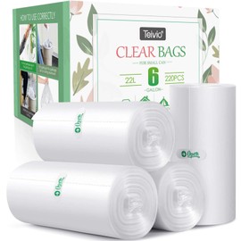 6 Gallon 220 Counts Strong Trash Bags Garbage Bags by Teivio, Bin Liners, for home office kitchen (Clear)