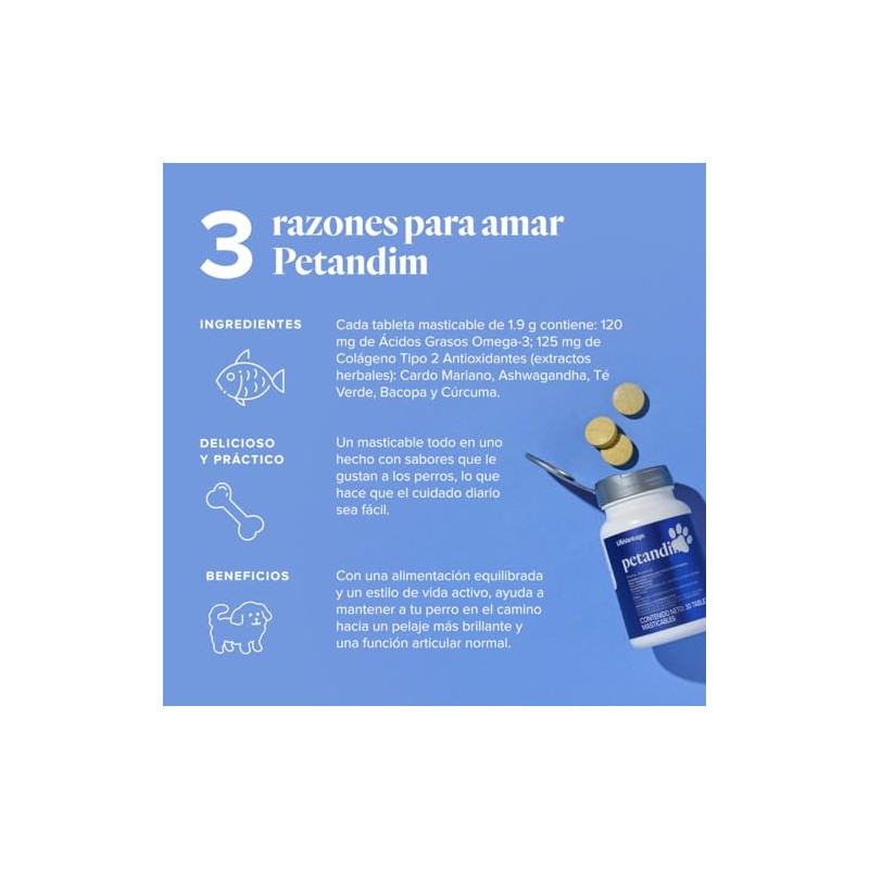 Petandim Suplemento para perros con Colageno y Omega 3 30
