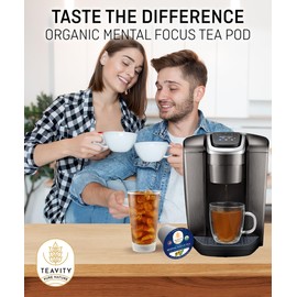 Organic Tea Pods with Moringa, Pepeppermint, Holy Basil & Turmeric - Naturally Decaf Tea - Mental Focus by Teavity (36 Tea Pods)