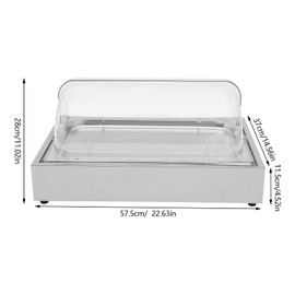 Cold Food Buffet Server Modern Ice Food Serving Display Tray Container with Clear Roll Top Cover Freestanding Cooling Food Dishes Display Plate Serving Try with Lid for Fruit Food Buffet, Silver