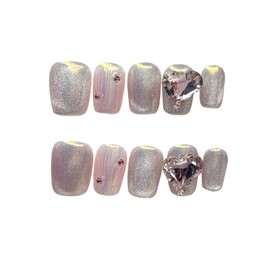 BIBII Nails Handmade Nail Tip, Popular, Popular in Korea, Cute, Short, Pink, 10 Pieces, Ultra Thin, 100% Handmade Nails, Press on Nails, Magnet, 3D Nails, Stars, Roses, Luxury, Mass-Produced, Dreamy,