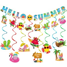 Hello Summer Banner with Tropical Beach Pool Splash Bash Banner, Summer Party Banner Summer Beach Party Decorations, Hello Summer Holiday Birthday Party Decorations