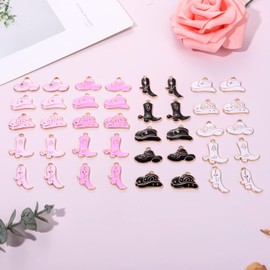 NVENF 36PCS Cowboy Boot Charms for Jewelry Making, Enamel Western Cowgirl Boot Hat Pendant Charms for Necklace Bracelet Earring Making DIY Crafts (40PCS Mixed Color)