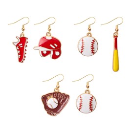 Set of 3 Baseball Earrings for Women – Sport Theme Dangle Earrings with Glove, Ball, Helmet – Baseball Mom Accessories, Game Day Jewelry Gifts for Fans & Players