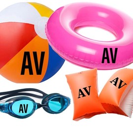 Summer Bundle: Arm Floaties, Swim Goggles, Beach Ball & Swim Tube for Boys & Girls - Color: Blue-AV