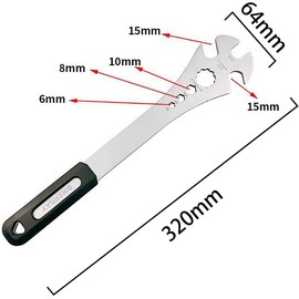 Pedal Wrench, Bicycle, High Torque, Compatible with 0.2 - 0.6 inches (6 - 15 mm), Professional, Bicycle Tool, Cross Wrench, Hub Spanner, Stainless Steel