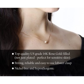 13th Birthday Gifts for Girls, Rose Gold Blush Pearl Necklace with Meaningful Message, 14K Rose Gold Filled