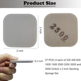 Tonmp 27 PCS 2 x 2 Soft Touch Sanding Pads Kit - 320 to 3500 Grits Sanding Polishing Pads Hand Sander Blocking from Sander Sponge for Plastic Sanding Acrylic Materials