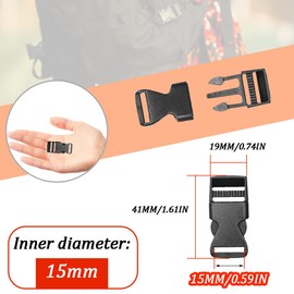 Hocansen Click Fastener Various Sizes Buckle for Webbing Side Release Plastic Buckles, Replacement Buckle Repair, Black-15, 15mm
