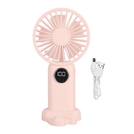 Handheld USB Fan with Base 5 Gears Wind Brushless Motor Rechargeable Silent Cooling Fan for Home Dormitory Office Pink