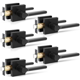 RAZCC Passage Door Handles, 5 Pack Square Black Interior Door Handles for Hallway and Closet, Heavy Duty Keyless Non-Locking Door Levers, Reversible for Right & Left Sided Door